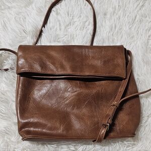ANTIK KRAFT Womens Leather & Suede Foldover Purse Shoulderbag Handbag Carmel EUC